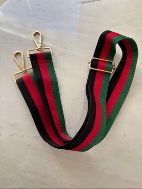 Designer Inspired Striped Green & Red Adjustable Bag Strap with Gold Hardware